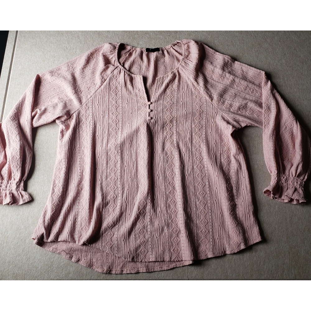 Frye Peasant Top Sz‎ XXL Dusty Pink Aztec Textured  Boho Prairie Southwest